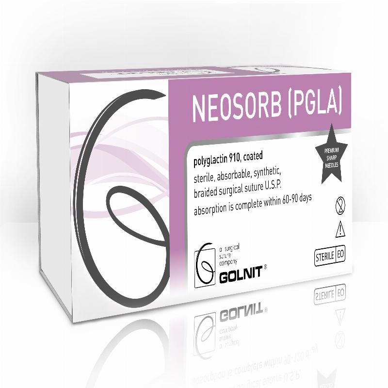 Неосорб (Поліглактин 910) шовний матеріал USP(EP): 1 (4,0), Голка: Зворотньо-ріжуча 40мм, 1/2 кола, Одно-голкова, Нитка: 90см